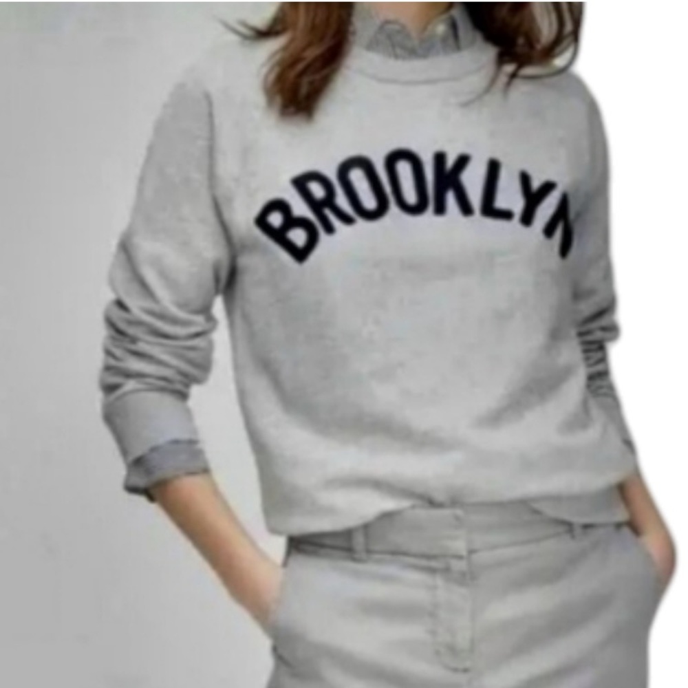 J.Crew BROOKLYN Sweatshirt Embroidered Heather Gray Crewneck 100% Cotton Medium